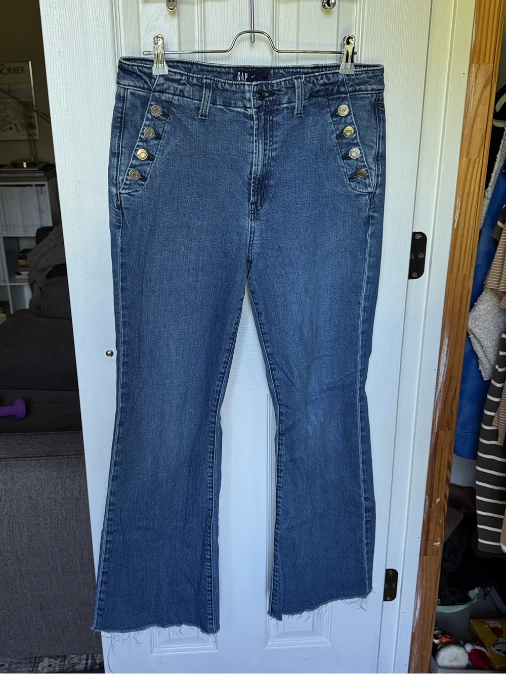 GAP mid wash 70s flare button detail bootcut jeans